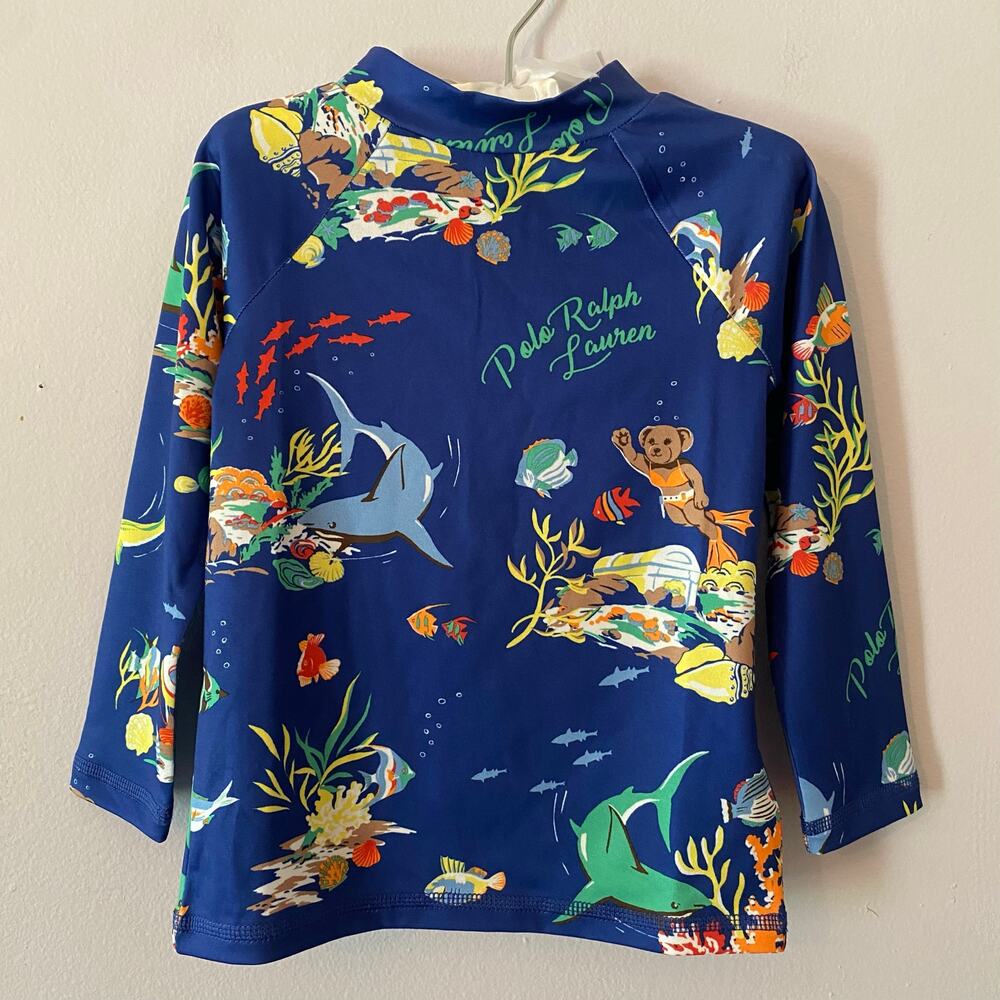 Polo Ralph Lauren Navy Blue Polo Bear Jersey Rash Guard Swimming Boy's size 2T